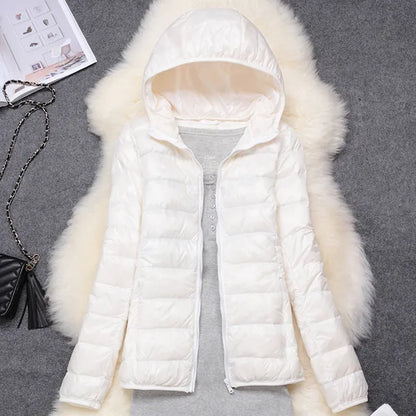 Women’s Quilted Down Coat – Slim Fit – Lightweight Hooded – Packable Casual Outerwear