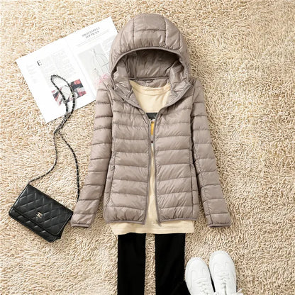 Women’s Quilted Down Coat – Slim Fit – Lightweight Hooded – Packable Casual Outerwear