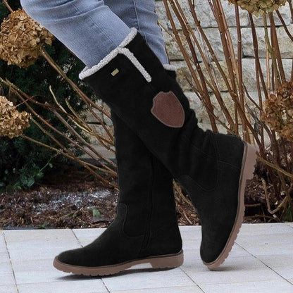 Women’s Mid-Calf Boots – Suede Look – Plush Lining – Lug Sole – Side Zip – Relaxed Fit