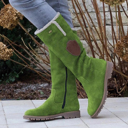 Women’s Mid-Calf Boots – Suede Look – Plush Lining – Lug Sole – Side Zip – Relaxed Fit