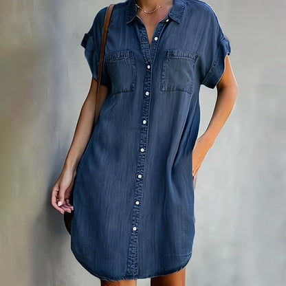 Women’s Shirt Dress – Relaxed Fit – Button-Down Front – Breathable Natural Fibers