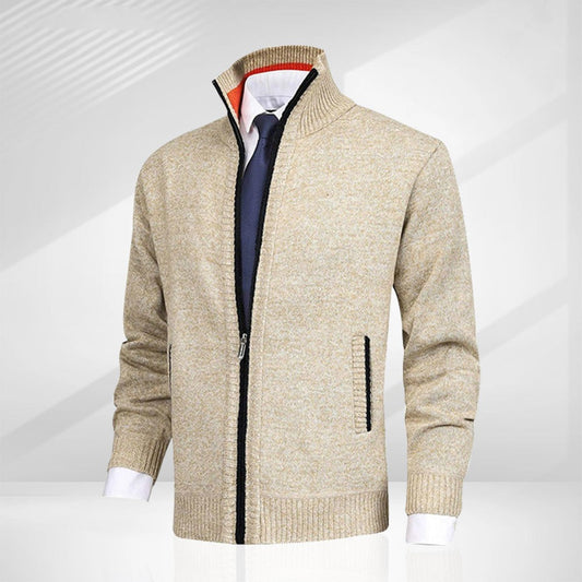 Men's knitted cardigan with stand collar