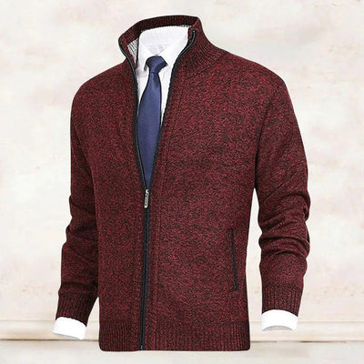 Men's knitted cardigan with stand collar