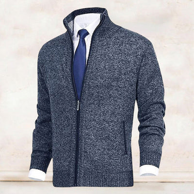 Men's knitted cardigan with stand collar
