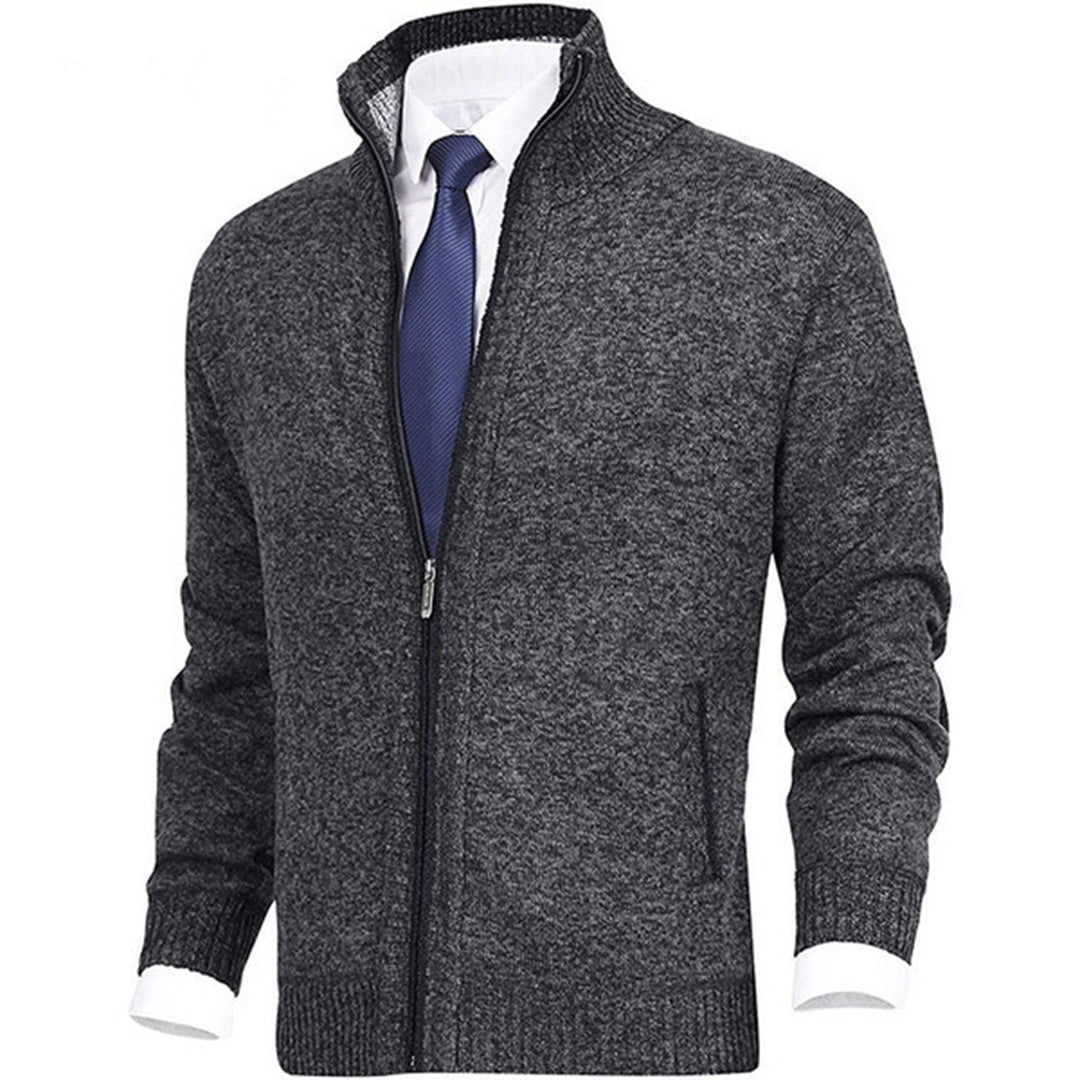 Men's knitted cardigan with stand collar