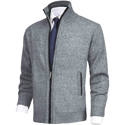 Men's knitted cardigan with stand collar