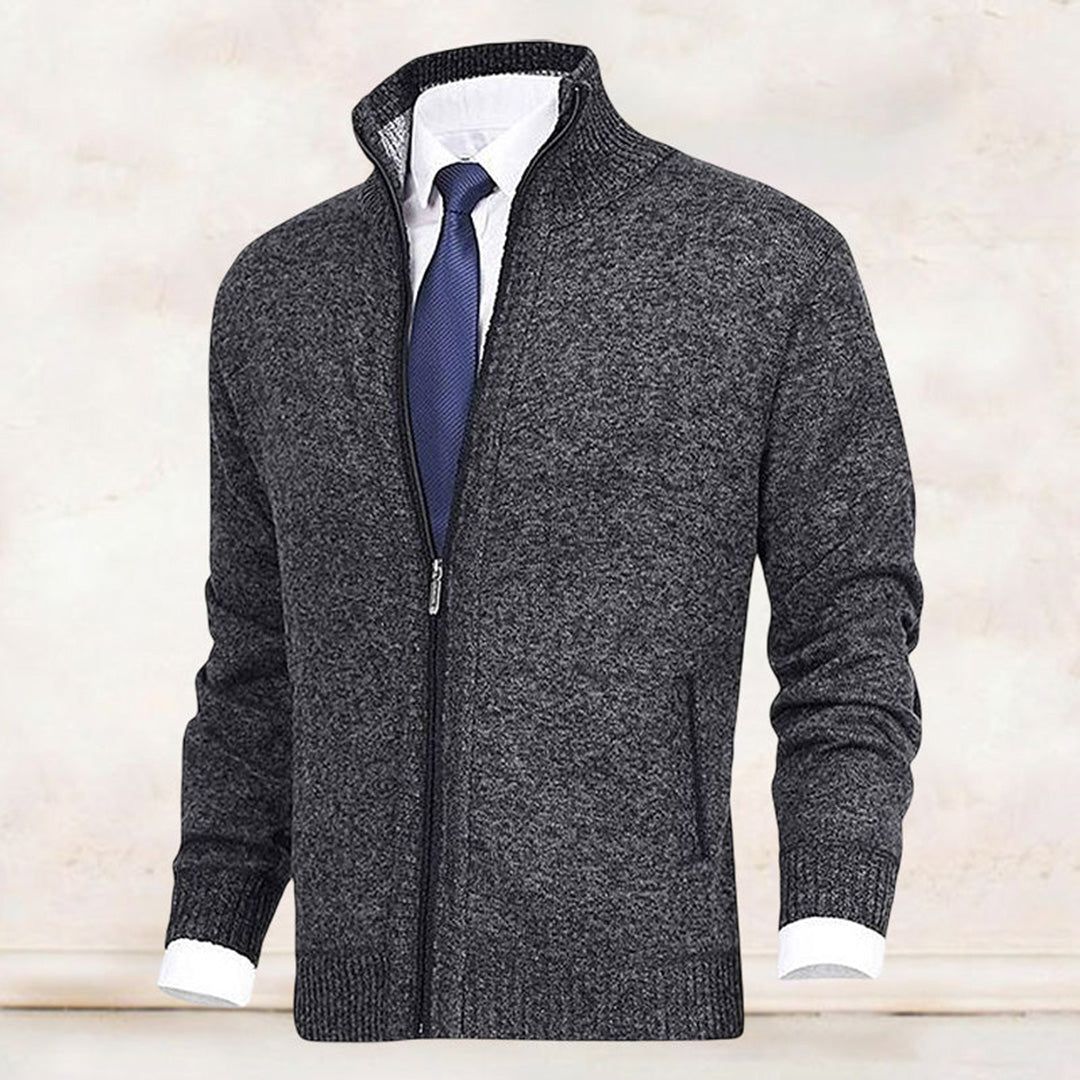 Men's knitted cardigan with stand collar