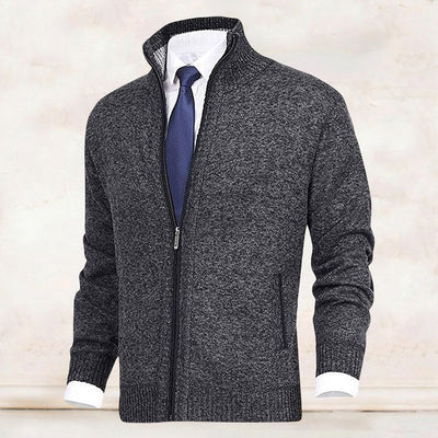 Men's knitted cardigan with stand collar