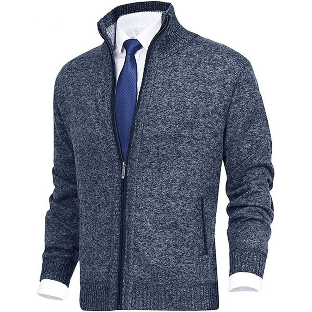Men's knitted cardigan with stand collar