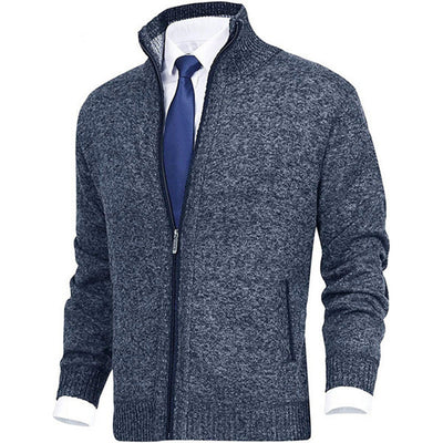 Men's knitted cardigan with stand collar