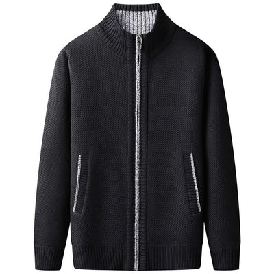 Men's knitted cardigan with stand collar