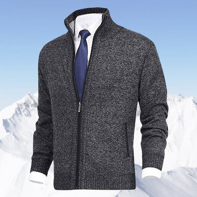 Men's knitted cardigan with stand collar