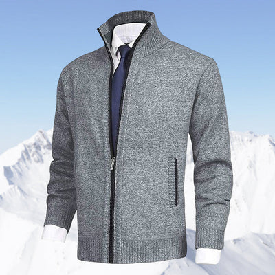 Men's knitted cardigan with stand collar