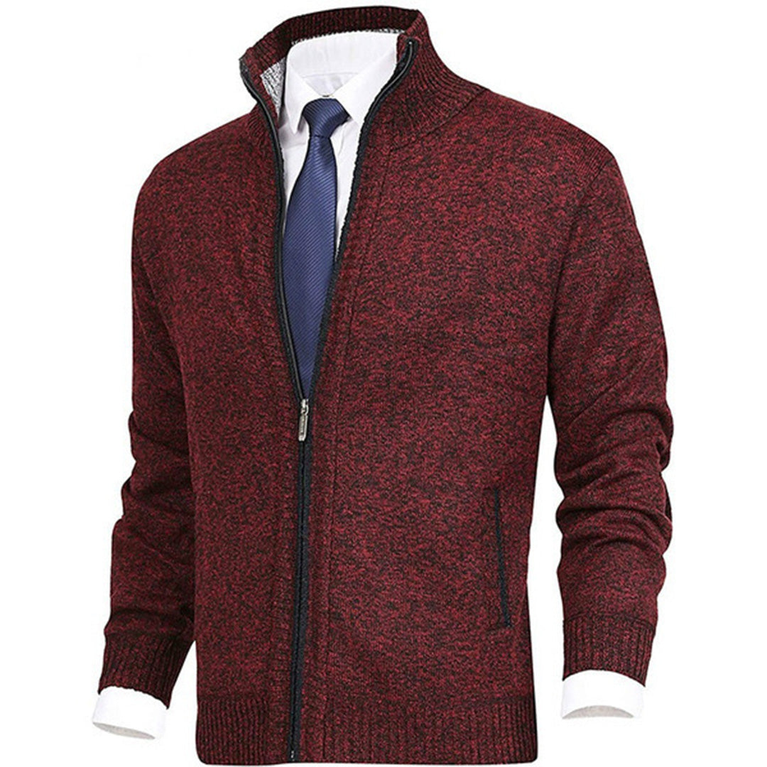 Men's knitted cardigan with stand collar