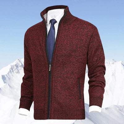 Men's knitted cardigan with stand collar