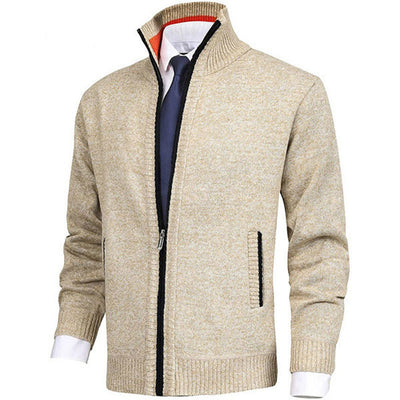 Men's knitted cardigan with stand collar