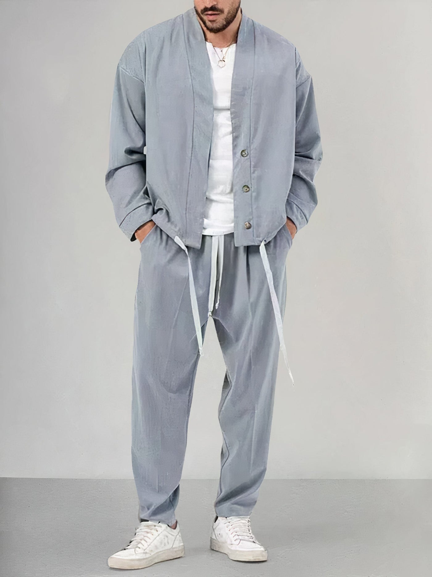 Men’s Kimono Jacket & Trousers Set – Lightweight Breathable Fabric – Relaxed Fit