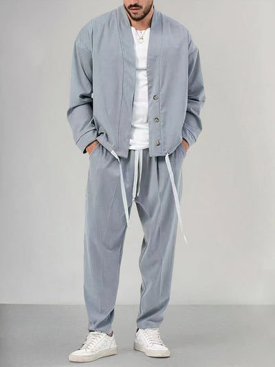 Men’s Kimono Jacket & Trousers Set – Lightweight Breathable Fabric – Relaxed Fit