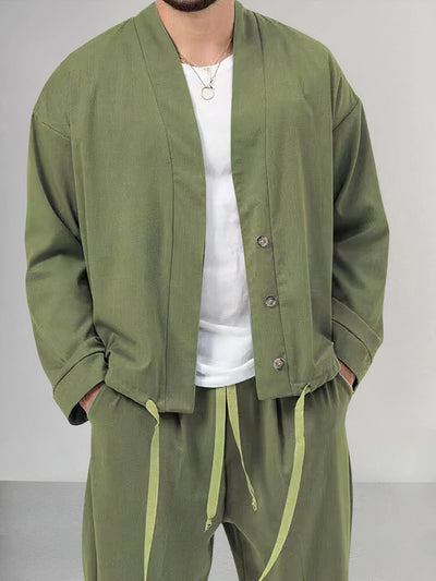 Men’s Kimono Jacket & Trousers Set – Lightweight Breathable Fabric – Relaxed Fit