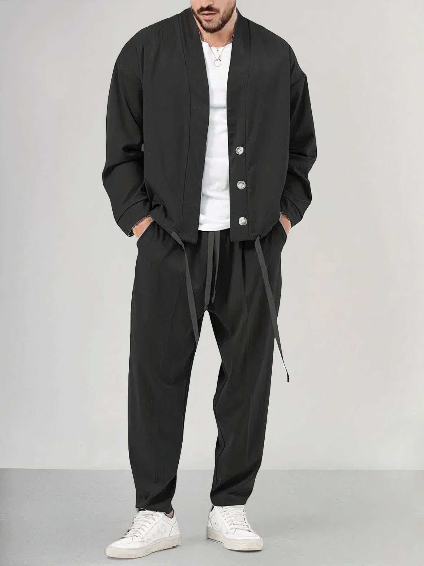 Men’s Kimono Jacket & Trousers Set – Lightweight Breathable Fabric – Relaxed Fit