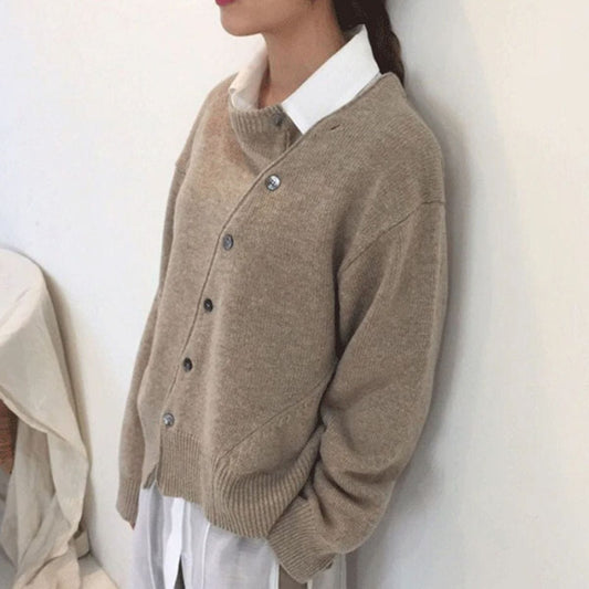 Women’s Knit Jacket – Wool Blend – Relaxed Fit – Asymmetrical Button Front
