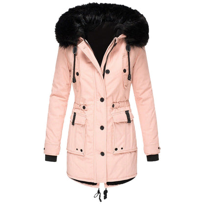 Women’s Coat – Tailored Fit – Faux Fur Hood – Drawstring Waist – Mid-Length Woven Outerwear
