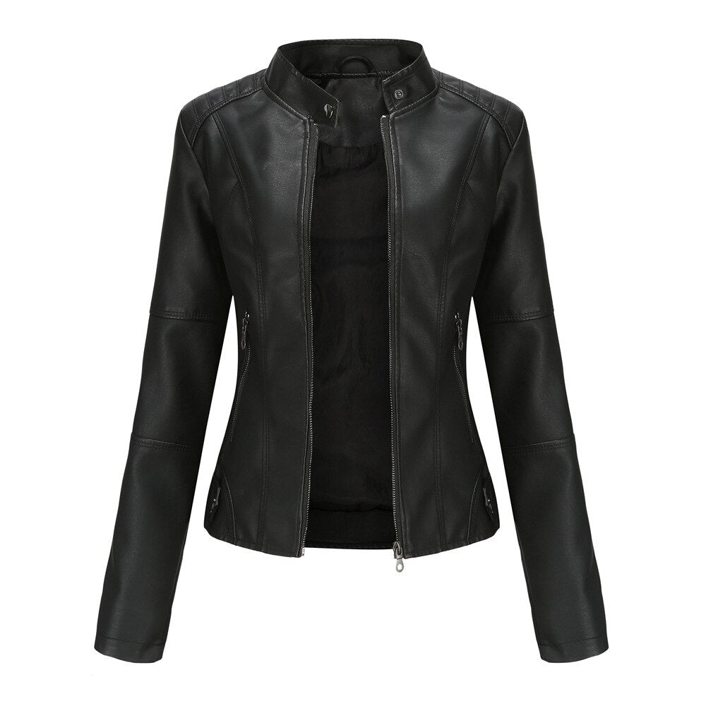 Women’s Jacket – Slim Fit – Mao Collar – Zipper Front – Hip Length – Tailored Design