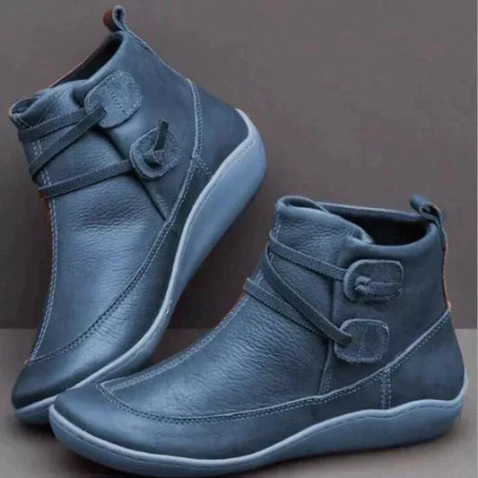 Women’s Orthopedic Boots – Leather Mid-Top – Supportive Fit – Buckle Strap Design