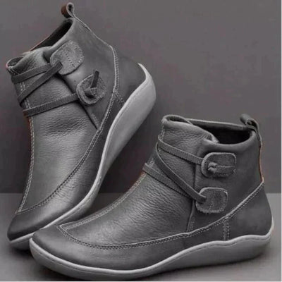 Women’s Orthopedic Boots – Leather Mid-Top – Supportive Fit – Buckle Strap Design