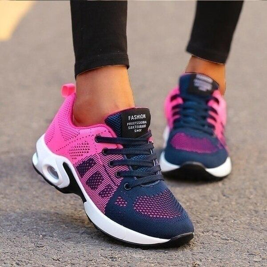 Women’s Athletic Shoes – Breathable Mesh – Cushioned Sole – Lace-Up Low Cut Fit