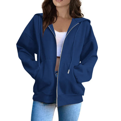 Women’s Hooded Jacket – Oversized Fit – Zip-Up Front – Cotton Blend – Casual Layer