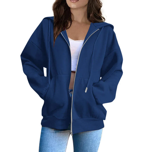 Women’s Hooded Jacket – Oversized Fit – Zip-Up Front – Cotton Blend – Casual Layer