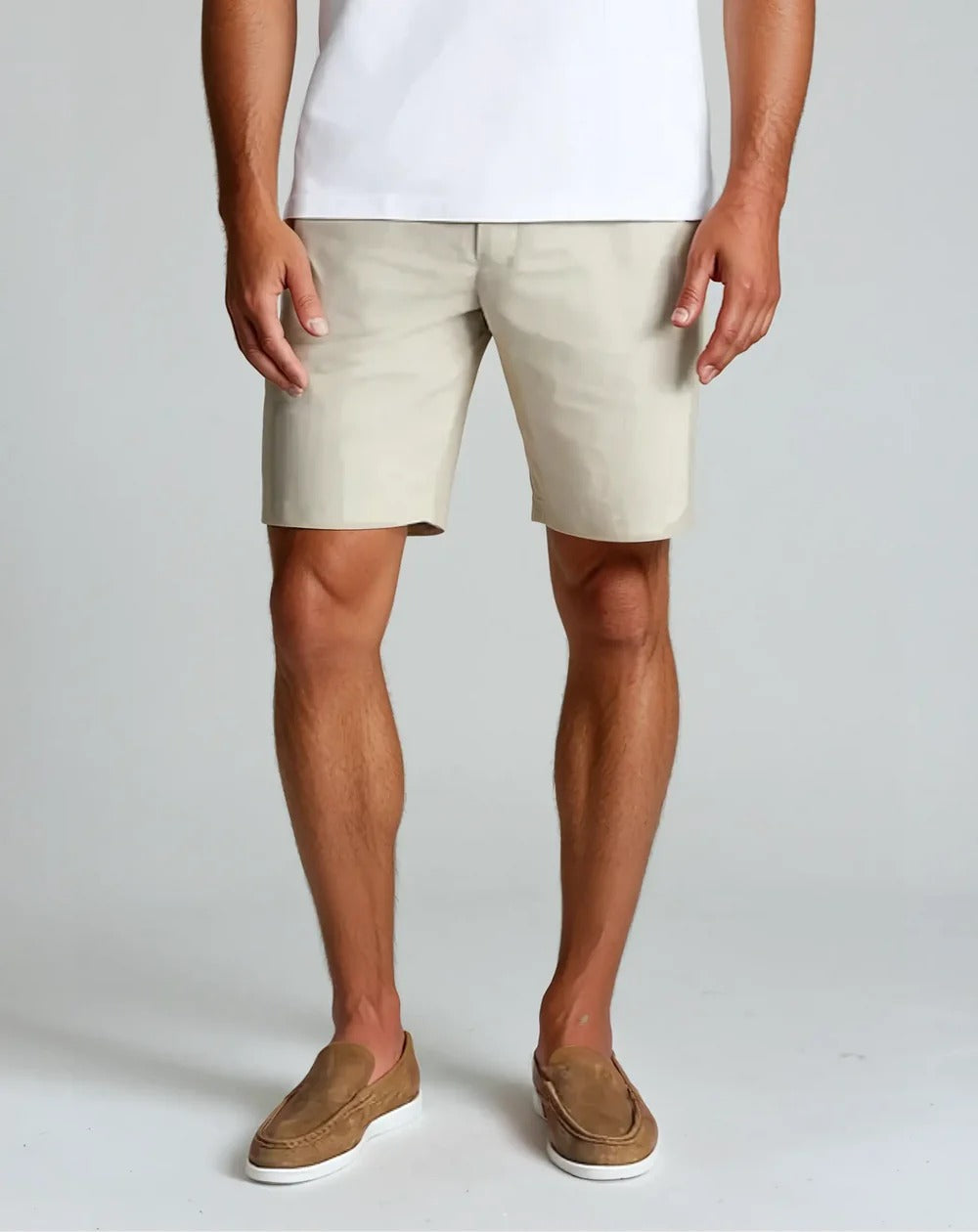 Men’s Tailored Shorts – Slim Fit – Natural Fibers – Mid-Thigh – Breathable Blend