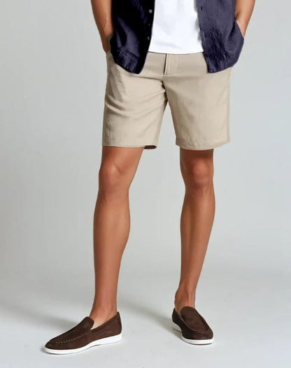 Men’s Tailored Shorts – Slim Fit – Natural Fibers – Mid-Thigh – Breathable Blend
