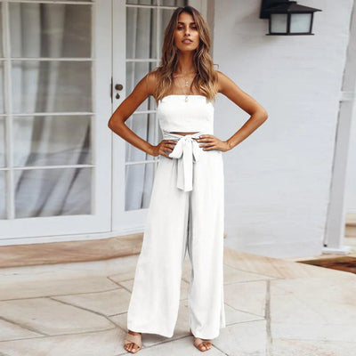 Strapless casual women's jumpsuit with elastic waist