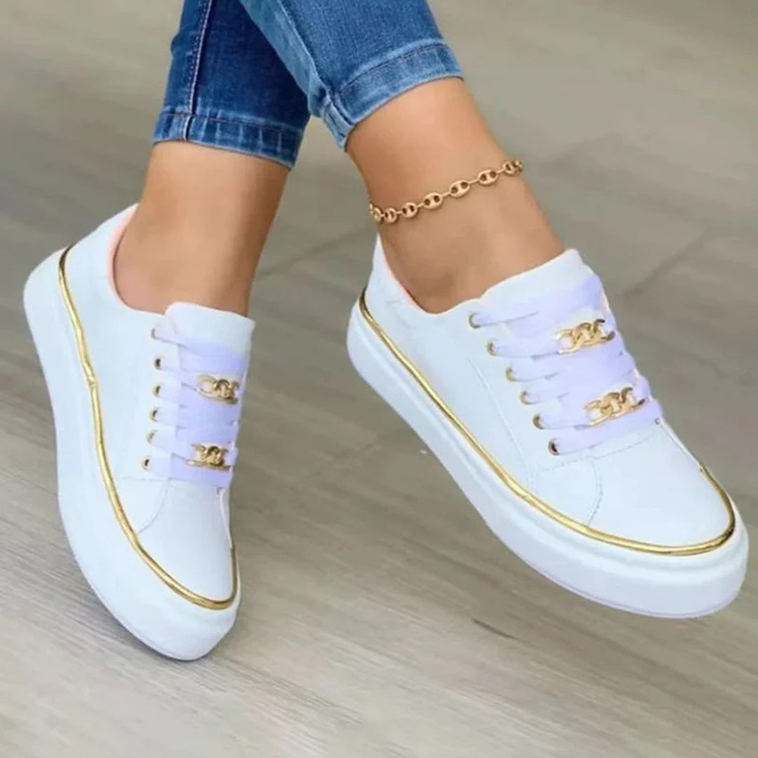 Women's White Trainers with Gold Accent