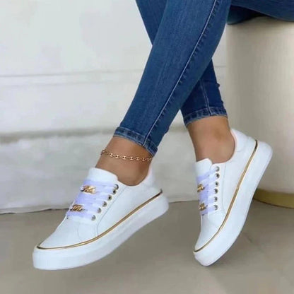 Women's White Trainers with Gold Accent