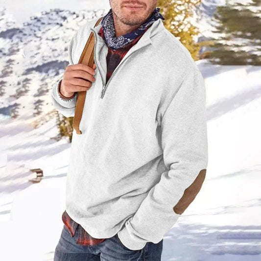 Men’s Casual Sweater – Relaxed Fit – Soft Knit – Half Zip – Elbow Patch Detail