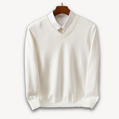 Men’s V-Neck Sweater – Slim Fit – Lightweight Cashmere – Ribbed Trim – Versatile Style