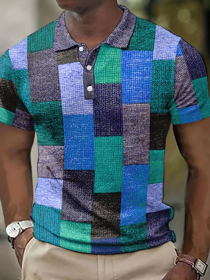 Men’s Polo Shirt - Patchwork Design - Short Sleeve - Breathable Casual Wear