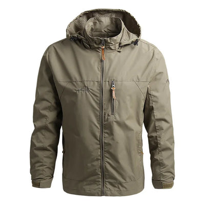 Men’s Outdoor Jacket - Waterproof Hooded - Full Zip - Regular Fit - Adjustable Cuffs