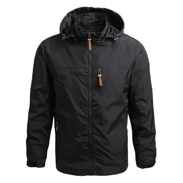 Men’s Outdoor Jacket - Waterproof Hooded - Full Zip - Regular Fit - Adjustable Cuffs