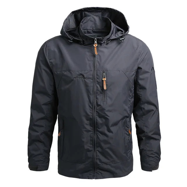 Men’s Outdoor Jacket - Waterproof Hooded - Full Zip - Regular Fit - Adjustable Cuffs