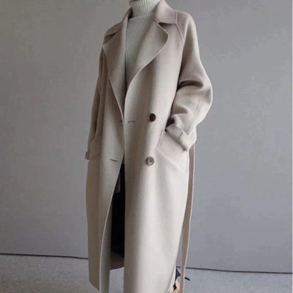 Women's oversized women's coat with belt and narrow collar