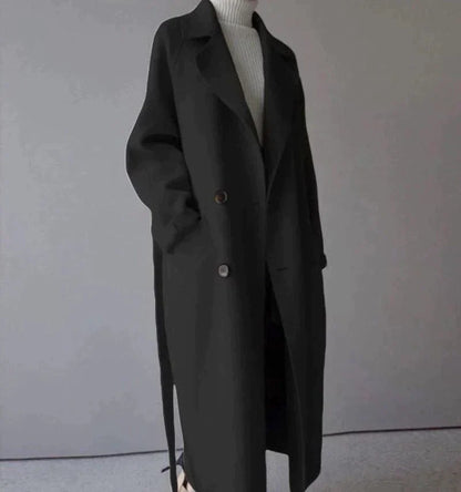 Women's oversized women's coat with belt and narrow collar