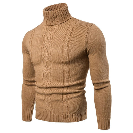 Men's Turtleneck Sweater - Cable Knit - Warm & Textured - Ribbed Cuffs & Hem