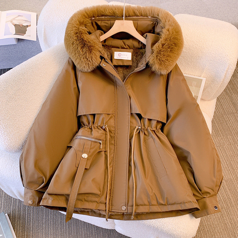 Women's stylish winter coat with fur hood