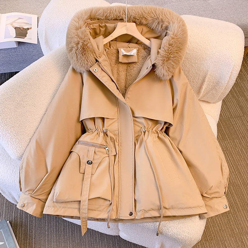 Women's stylish winter coat with fur hood