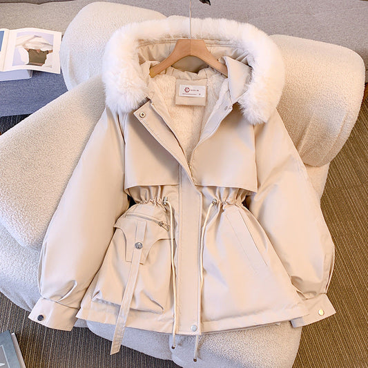 Women's stylish winter coat with fur hood