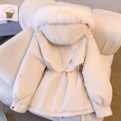 Women's stylish winter coat with fur hood